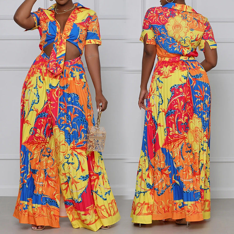 Ensemble haut court imprimé et pantalon large pour femme