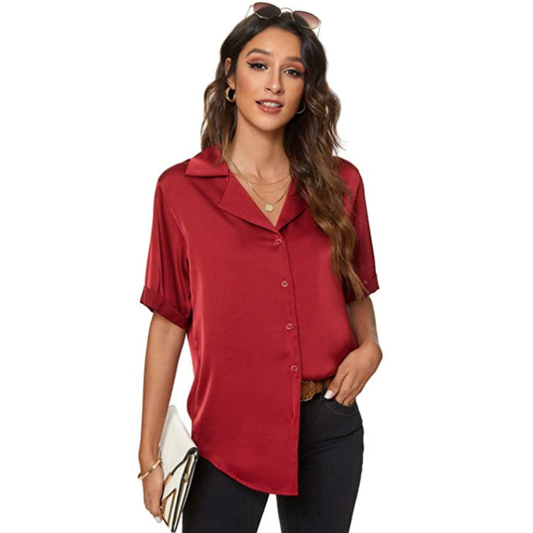 Women's Temperament Solid Color Button-Up Shirt Top