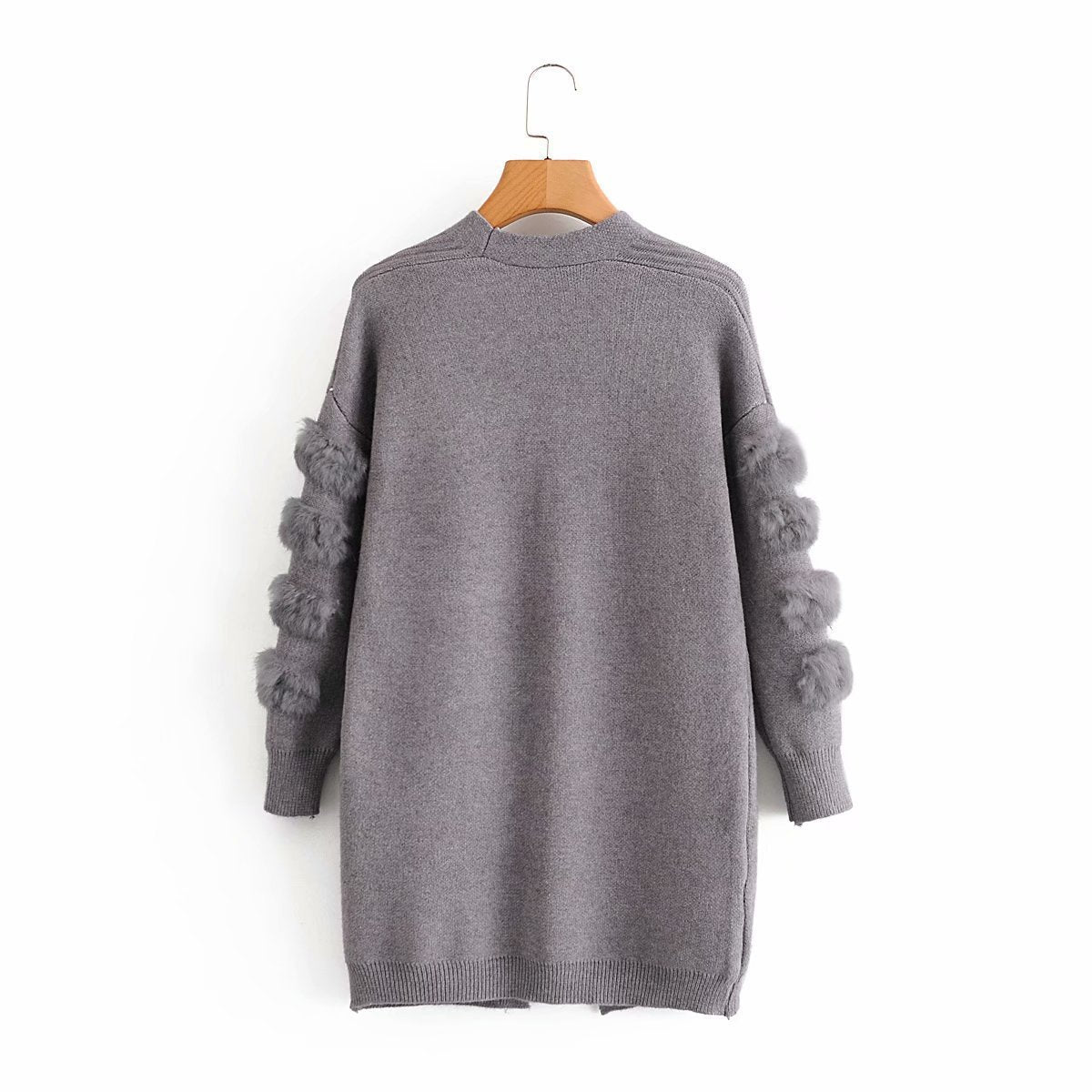 Cardigan long en tricot décoratif en peluche pour femme