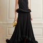 Women's Fashion Pleated Stand Collar Sleeveless Top Ruffled Skirt Two-piece Set
