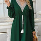 Solid Color Long Sleeve Lace V-neck Tight Waist Dress