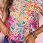 Women's Thin Chiffon Shirt Printed Pullover Ruffled Short Sleeves