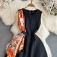 Lightly Mature Retro Elegance Sleeveless Round Neck Waist Trimming Slimming Sleeveless A- Line Dress