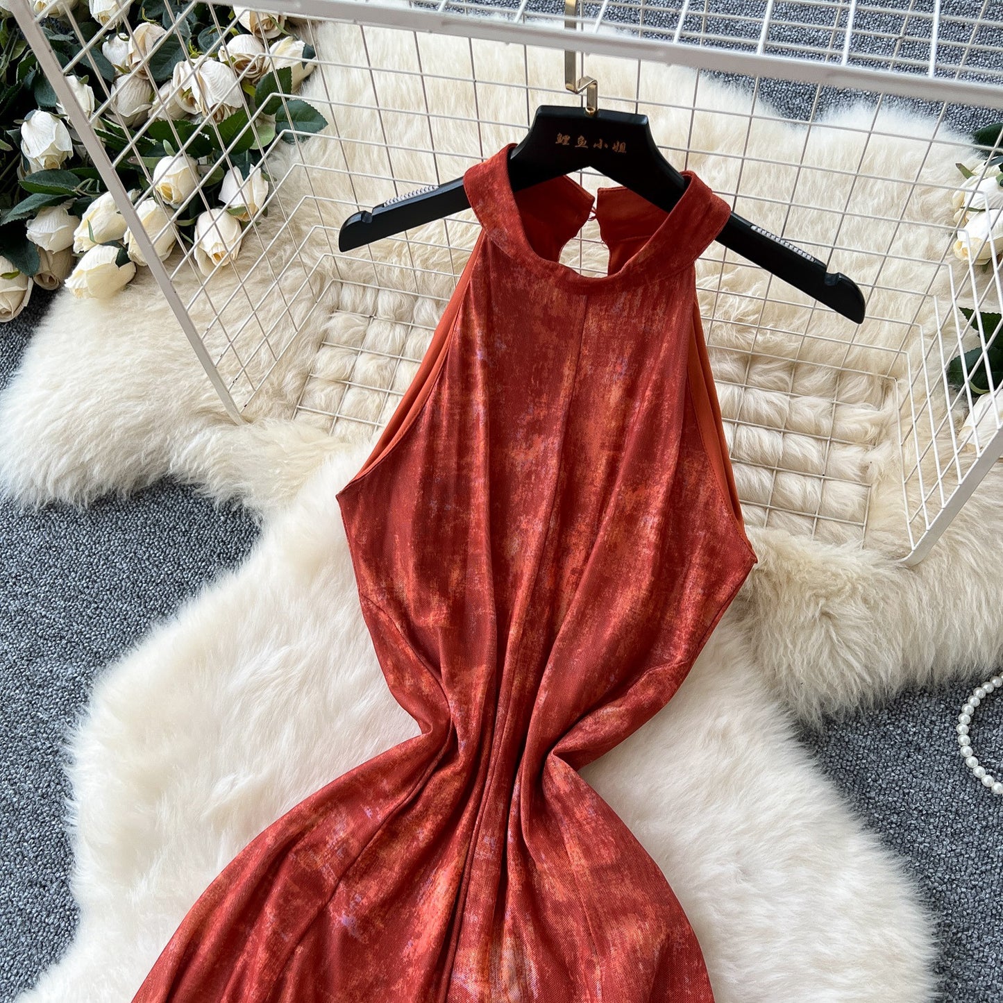 French Vintage Style High-grade Blooming Halter Sleeveless Dress