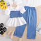 European And American Fashion Girls Smocking Top Wide Leg Pants Two-piece Suit