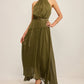 Womens Halterneck Cutout Back Dress With Flowing Ribbons