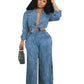Women's Long-sleeved Casual Shirt Wide-leg Pants