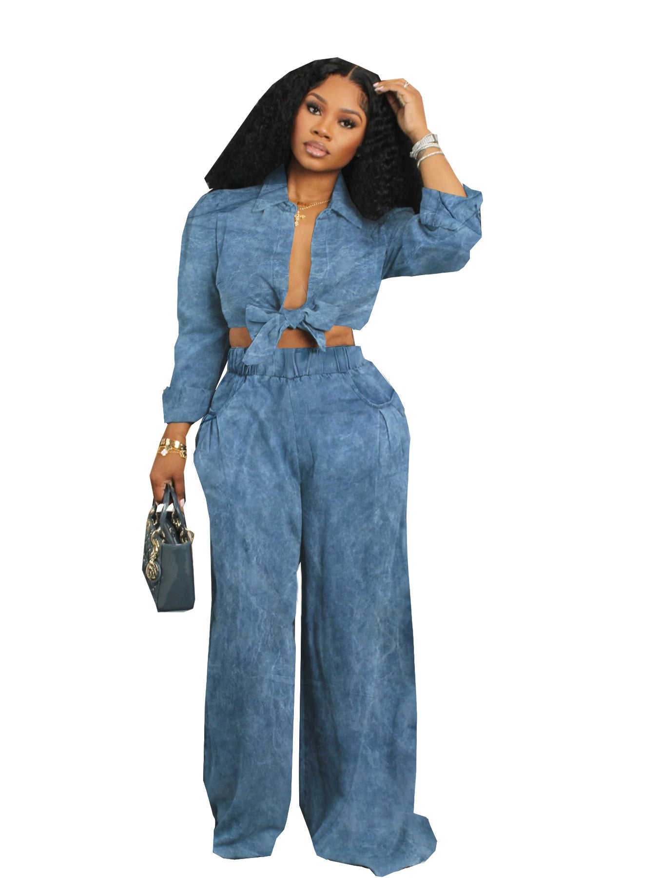 Women's Long-sleeved Casual Shirt Wide-leg Pants