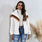 Veste en peluche à col haut, coutures, poches rayées et fermeture éclair