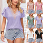 Women's V-neck Lace Short-sleeved Loose Top