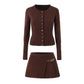 Slim Breasted Knitted Cardigan High Waist Leather Ring Pleated Skirt