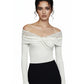Sexy Lace-embellished Off-shoulder White Long-sleeve Bodycon Jumpsuit