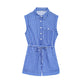 Plaid Simple Sleeveless Lapel One-piece Shorts