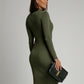 Women's Solid Color Buttons Long Sleeve Sunken Stripe Elegant Graceful Dress