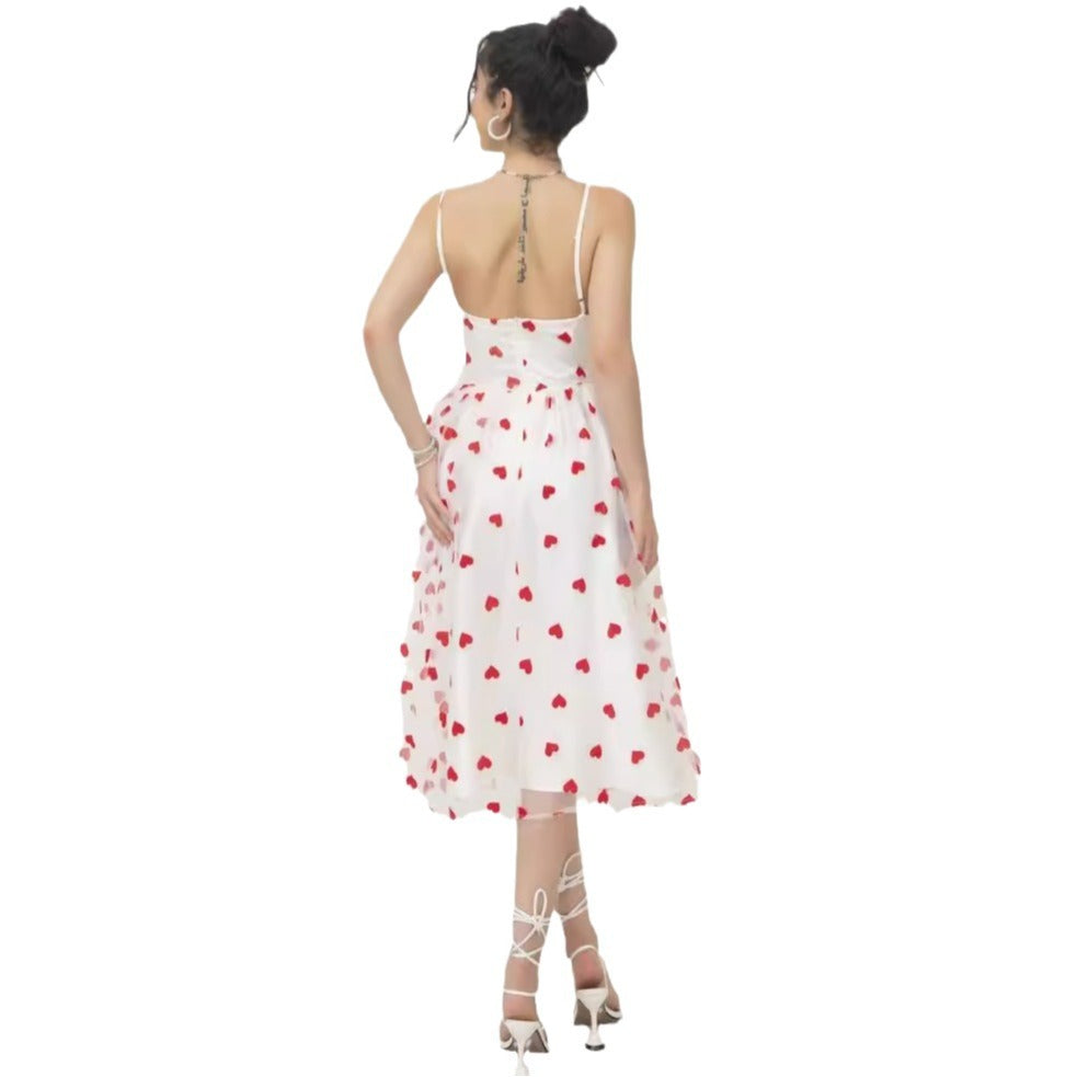 Robe douce en maille floquée pêche cœur exquise de Niche