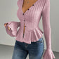 European And American Elegant Style Autumn And Winter New V-neck Ruffled Slim Temperament Top