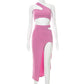 Summer Fashion Temperament Slim Fit Spicy Girl Outfit Solid Color Slit Thread Skirt Set