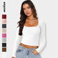 Slimming Slim Lace Stitching Top U-neck Bottoming Shirt