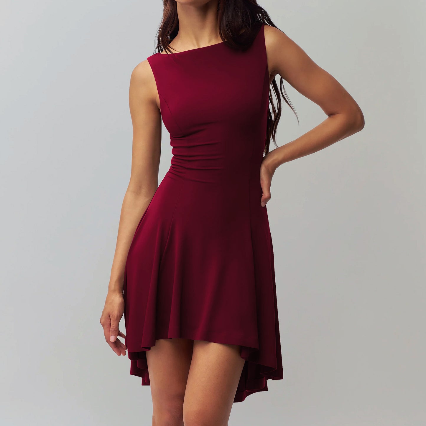 Sleeveless Off-neck Dress Waist Slimming Back