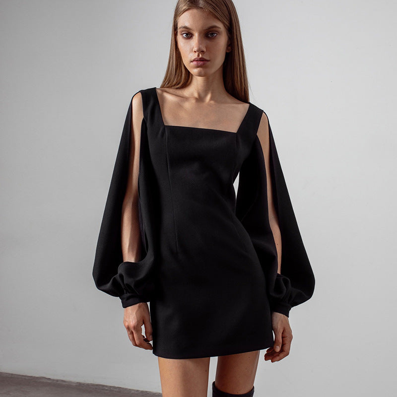Square Neck Slim Wrap Hip Dress
