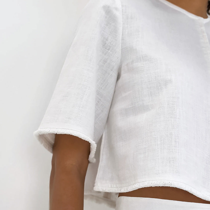Costume slim en coton et lin pour femme, coupe ajustée et tendance