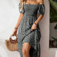 New European And American-style Square-neck Puffed-sleeve Floral-print Dress