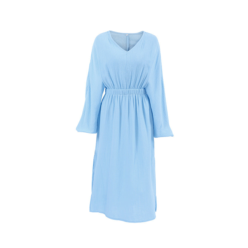 Blue Casual Chic Long-sleeve Maxi Nightgown