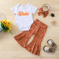 New Fashion Round Neck Letter Print Romper Flared Pants Set