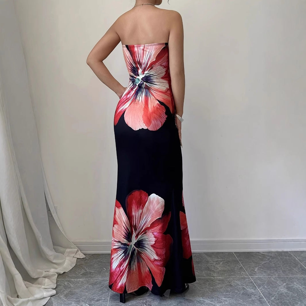 Women's Fashion Floral-print Slim-fit Dress