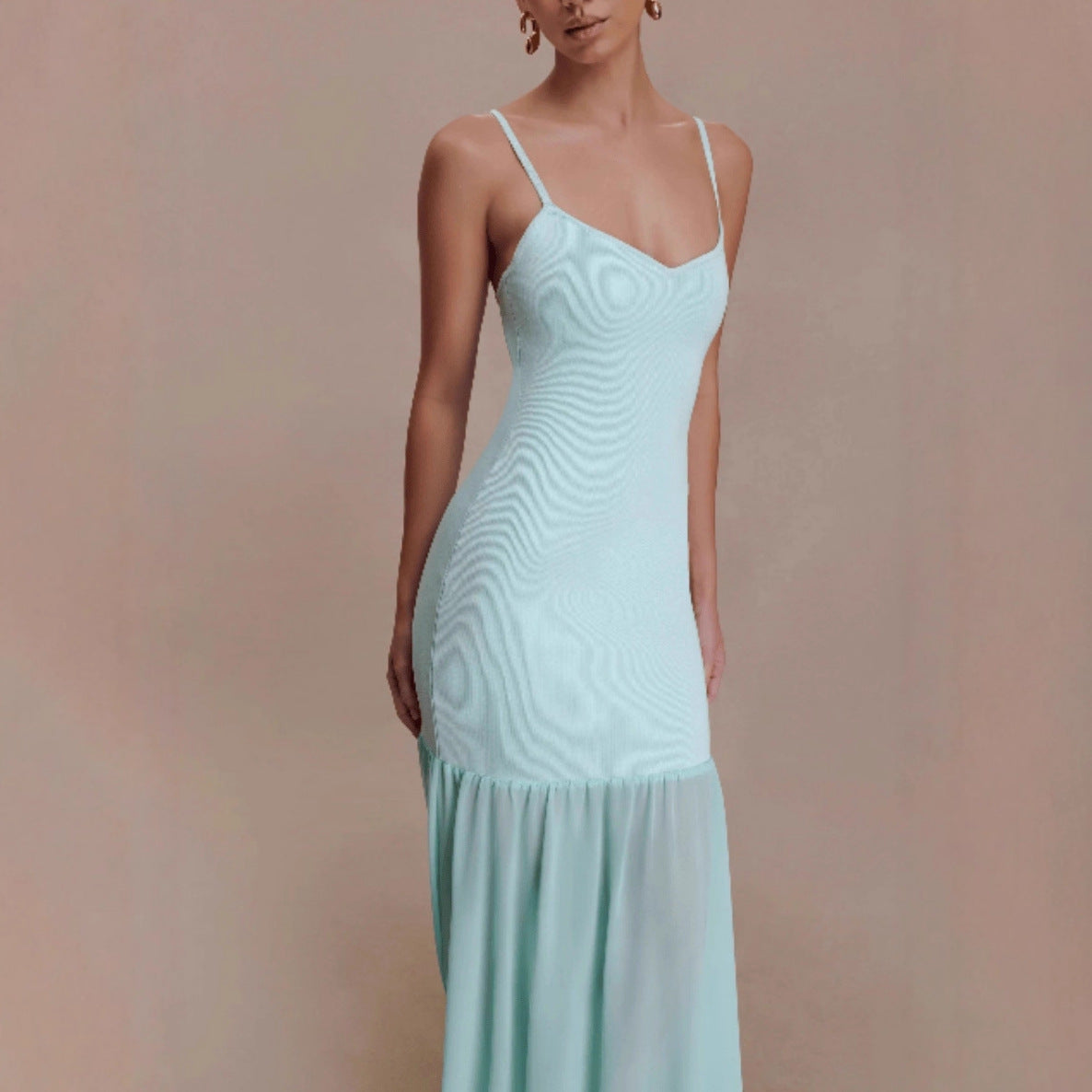 Womens Slim-Fit Stretchy Spliced Bodycon Slip Dress