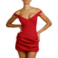 Valentine's Day Women's Off-the-Shoulder V-Neck Pleated Dress