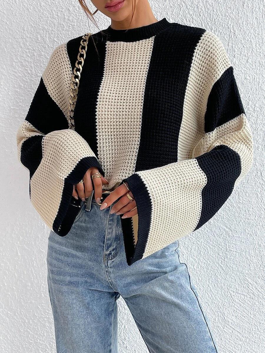 Pull en maille à rayures et col rond pour femme