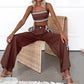 Women's Crop-top Spaghetti-strap Trousers Two-piece Suit