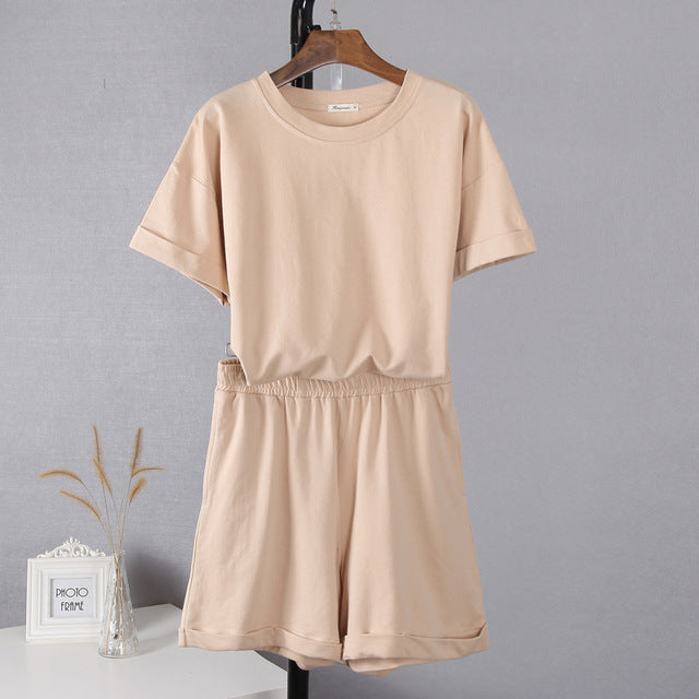 Hirsionsan Summer Cotton Sets Women Casual Two Pieces Short