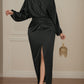 Womens Solid-Color Off-the-Shoulder Twist-Waist Long-Sleeve Dress