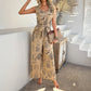 Casual Resort-Style Rayon Printed High-Waisted Jumpsuit With Pockets
