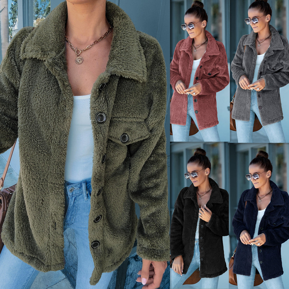 Women's Loose Thick Warm Plush Mid-length Coat