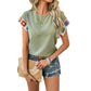Contrast Color Holiday Polka Dot Embroidered Short Sleeve Top Women's Clothing