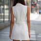 Simple Solid-Color Womens Single-Breasted Lapel Sleeveless Slim-Fit Dress