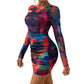 Mesh Sheer Long-sleeve Slim-fit Hip-hugging Short Skirt