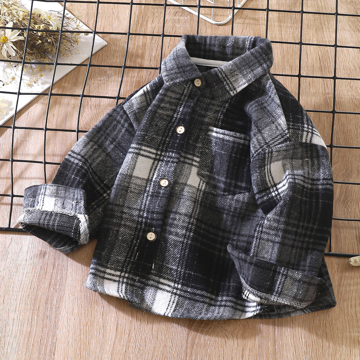 Children's Retro Color Matching Cardigan New Polo Collar Jacket
