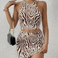 Zebra-print Sleeveless Skirt Set European And American Fashion