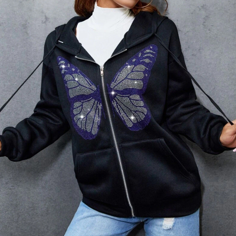 Women's Sweater With Fleece Pockets And Butterfly Zipper Cardigan