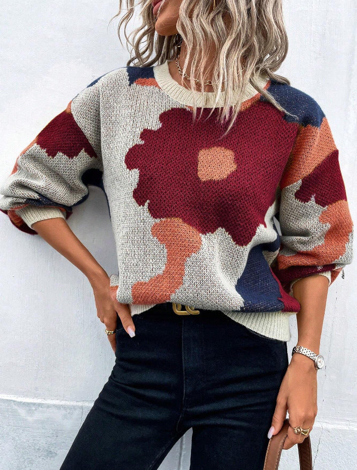Fashionable All-match Jacquard Leisure Pullover Sweater