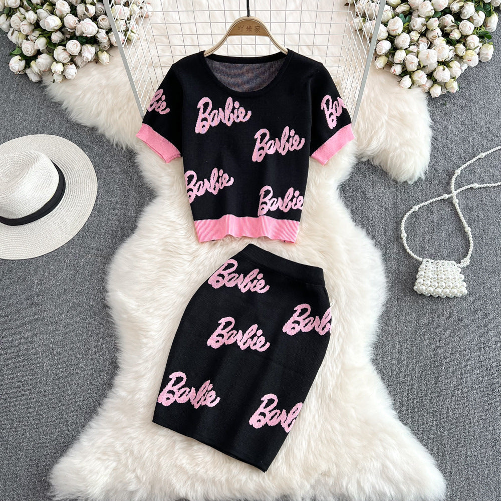 Celebrity Ice Silk Knitted Skirt Small Fragrant Two Piece Set