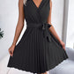 European And American Elegant Cross V-neck Sleeveless Cinched Pleated Dress