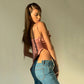 Sling Solid Satin U-Neck Bow Irregular Backless Top