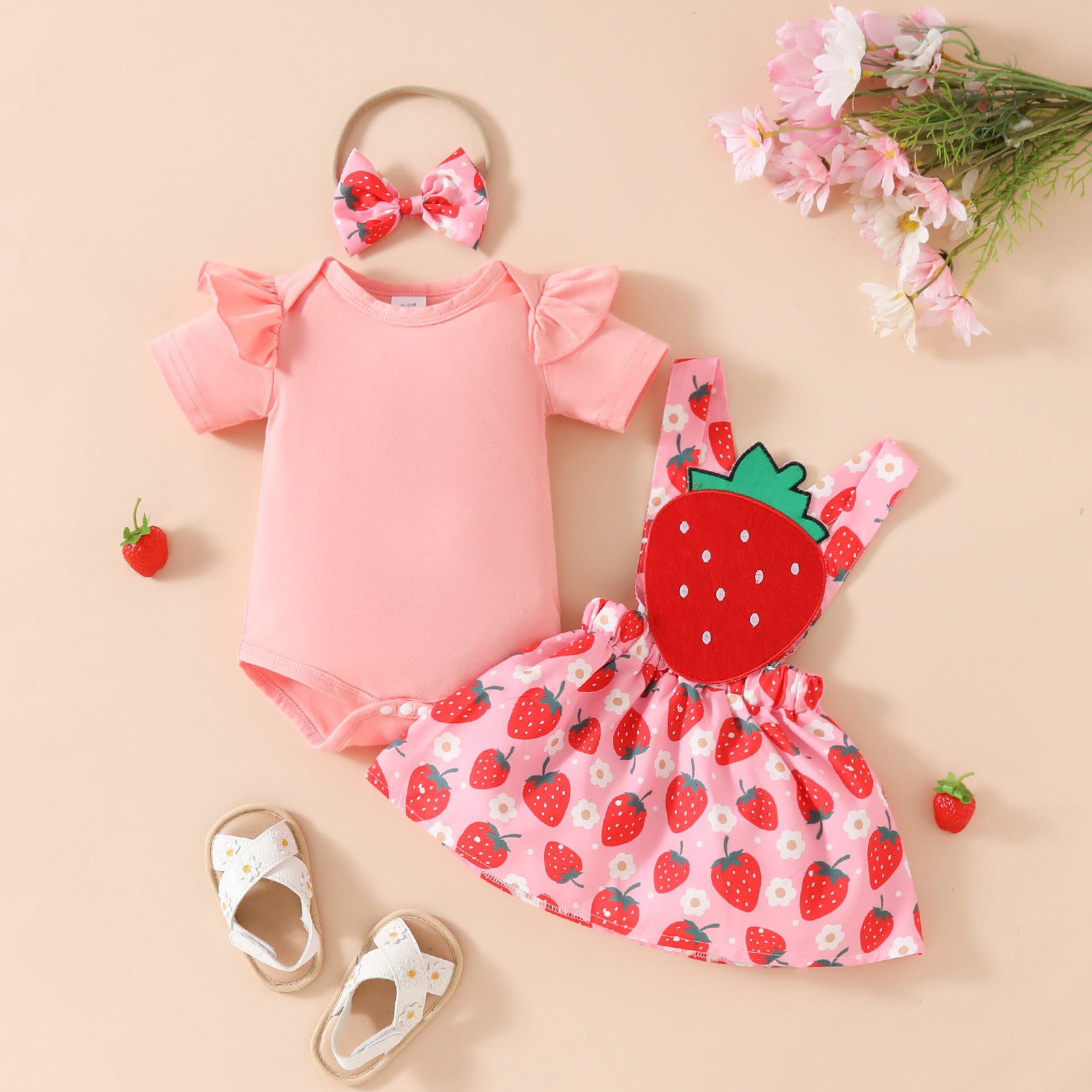 Baby Girl's Summer Short-sleeved Top Suspender Skirt Floral Fruit Casual Skirt Suit