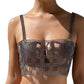 Fishnet Rhinestone Halterneck With Suspenders Hollow Vest Skirt