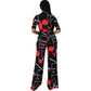 Fashion Digital Printing V-Neck Women's Jumpsuit Long